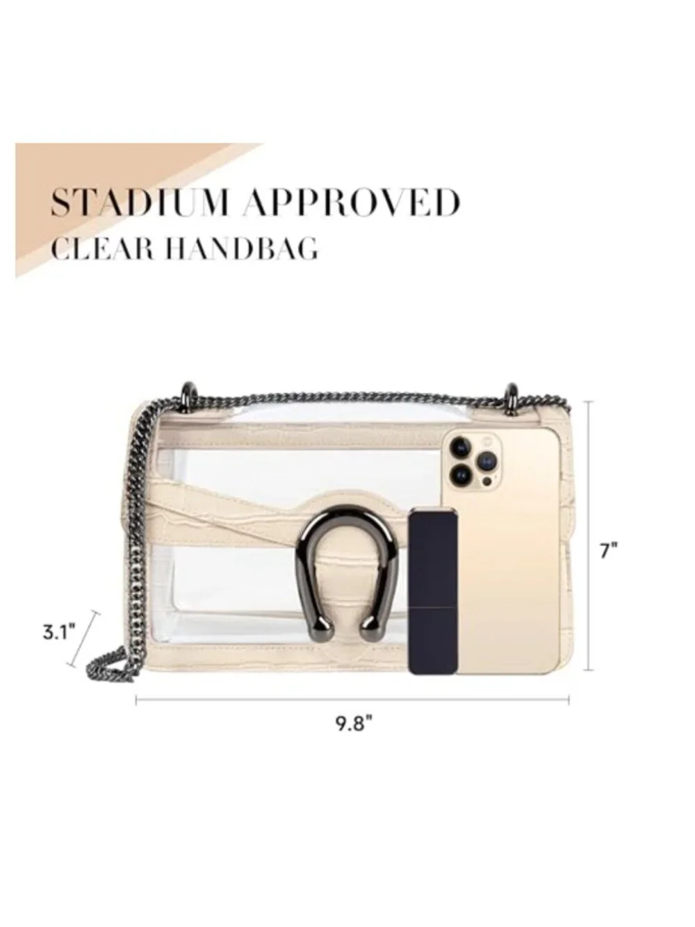 Clear Stadium Approved Crossbody Bag with Chain Strap, Small PVC Purse for